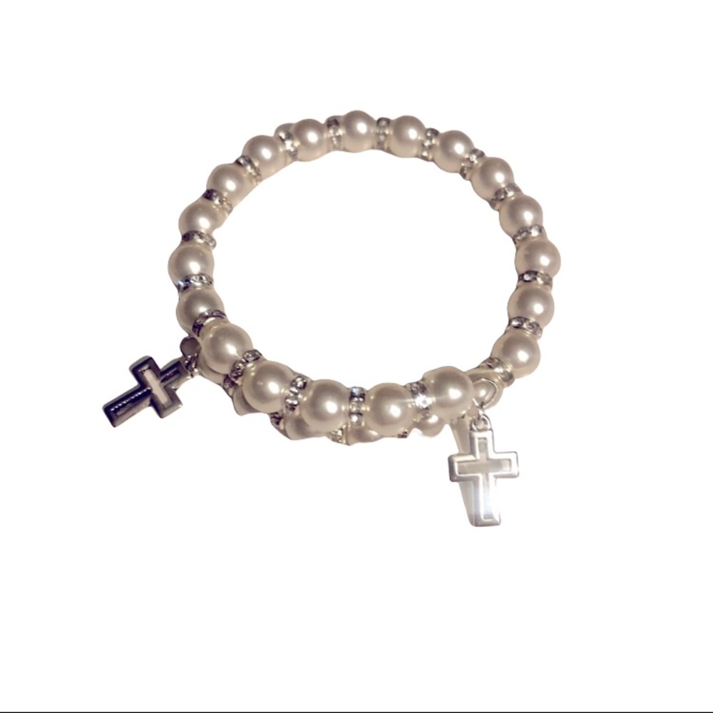 Silver-Toned/Pearl Memory Wire Bracelet (Handmade)